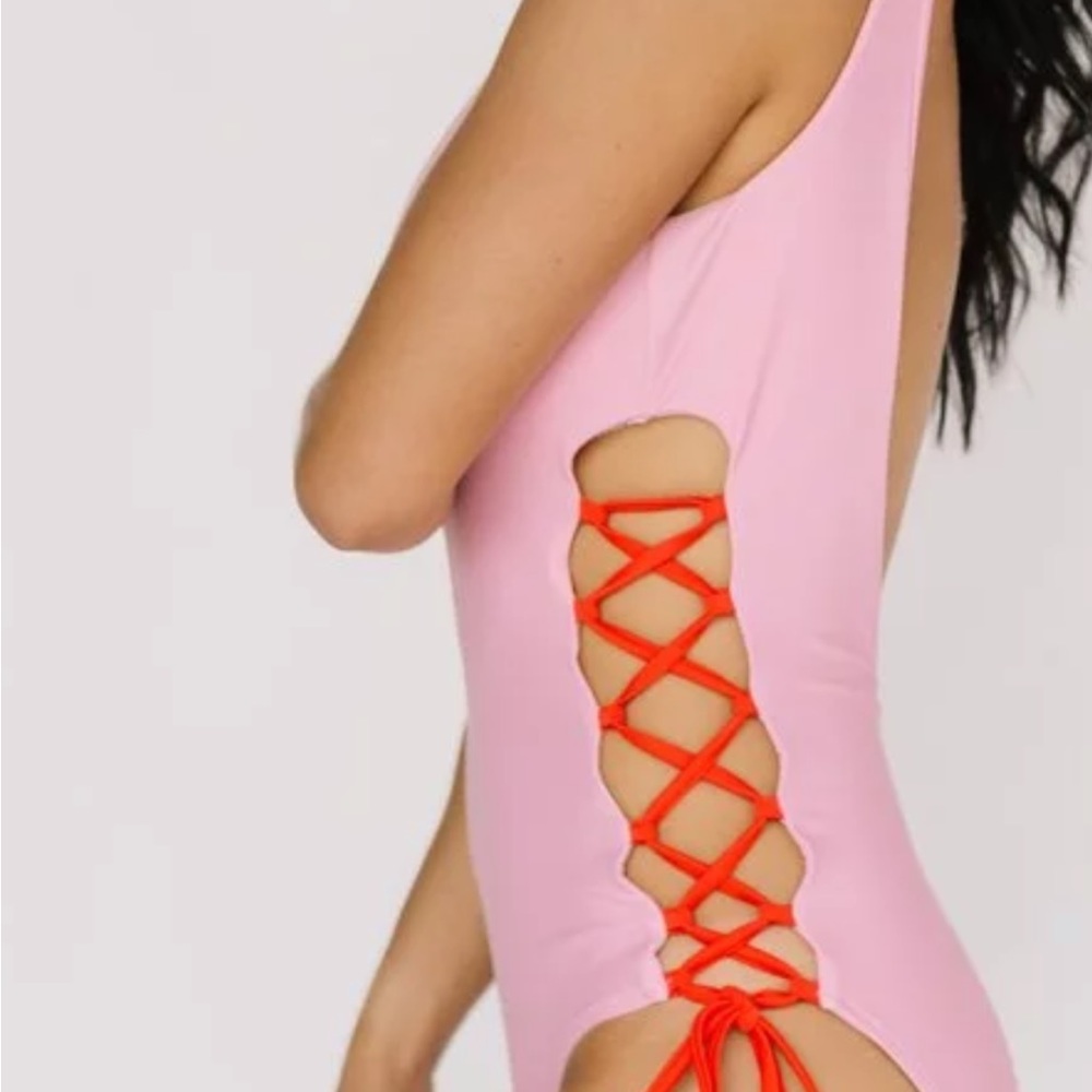 Raising Wild Leah Lace Up One Piece Swinsuit Sz Small .
